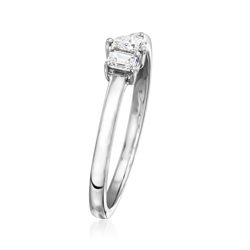 14kt white gold ring with two lab-grown diamond settings in a slim polished band
