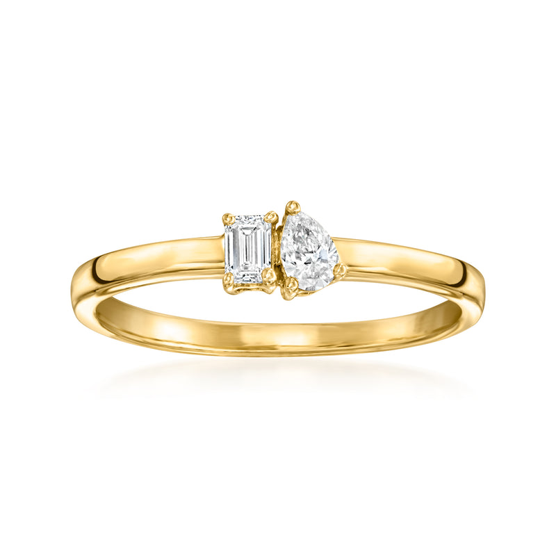 14kt yellow gold toi et moi ring with baguette and round lab-grown diamonds
