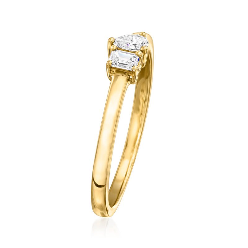 14kt yellow gold toi et moi ring with emerald-cut and round lab-grown diamonds
