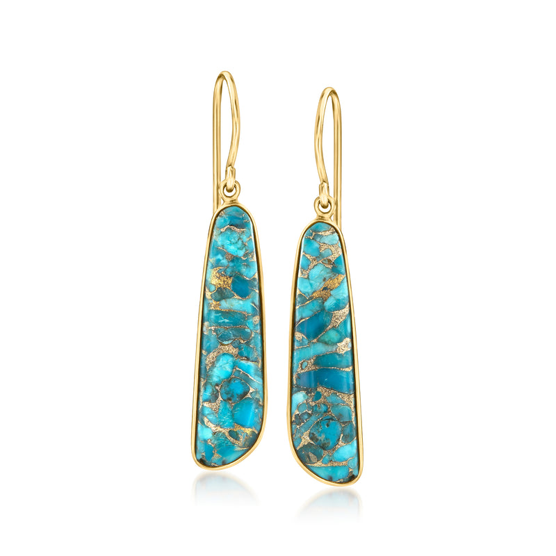 Turquoise drop earrings with gold over sterling earwires, oval stone cabochons