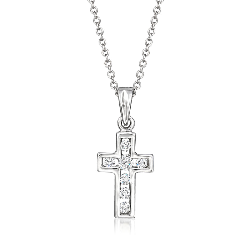 Vintage diamond cross pendant necklace in 18kt white gold with diamond accents