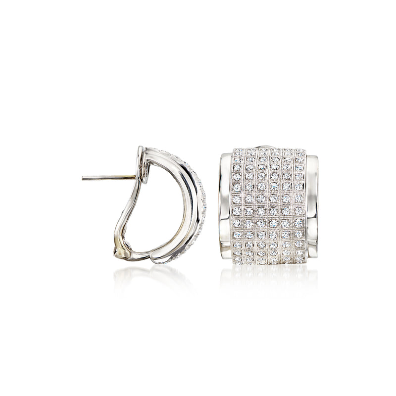 Vintage 18kt white gold diamond curved earrings with pavé front and post backing