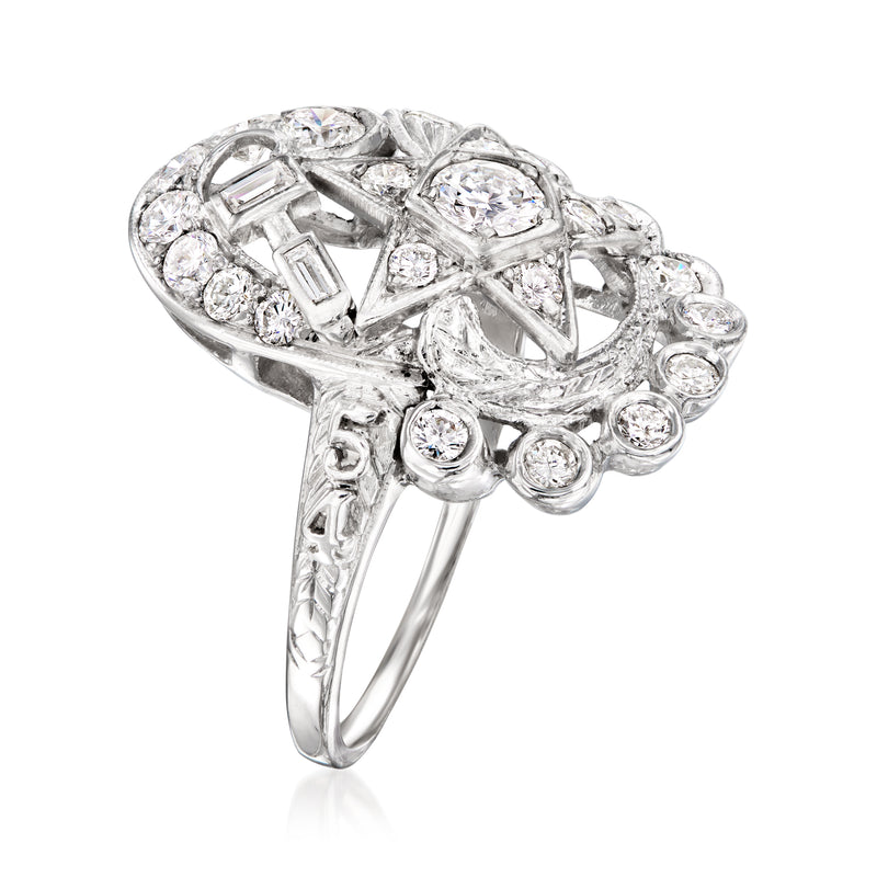 Diamond Eastern Star ring, 14kt white gold, bezel-set round stones and bar accents