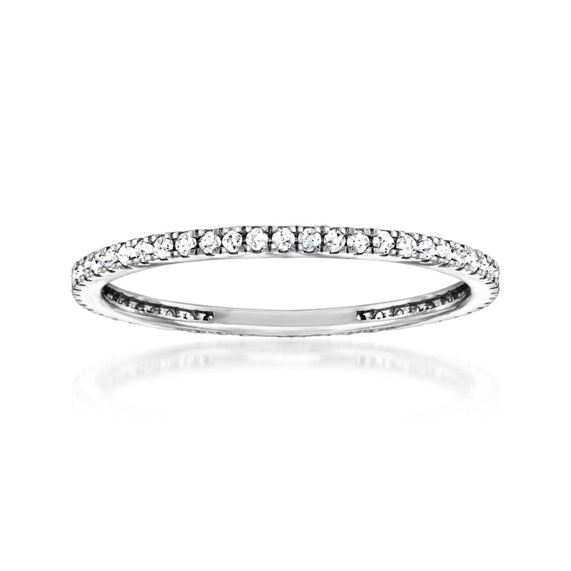 14kt white gold diamond eternity band with round stones along the full ring