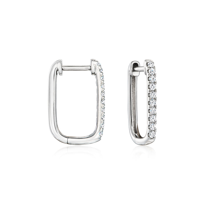 14kt white gold hoop earrings with vertical diamond pave row, paper-clip link style