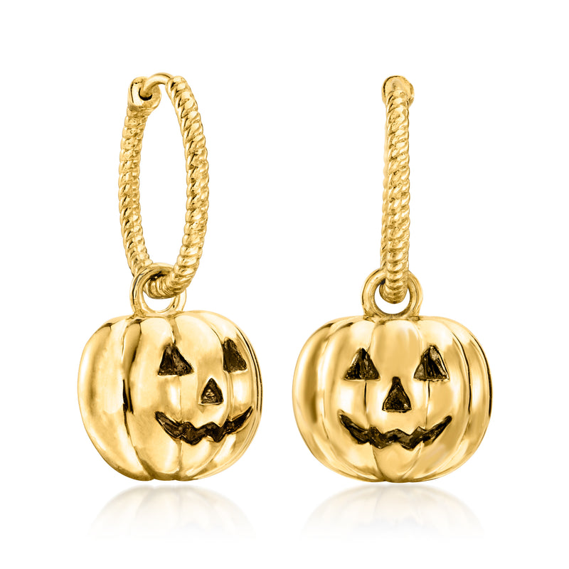 Gold hoop earrings with jack-o’-lantern pumpkin charm, interchangeable holiday set