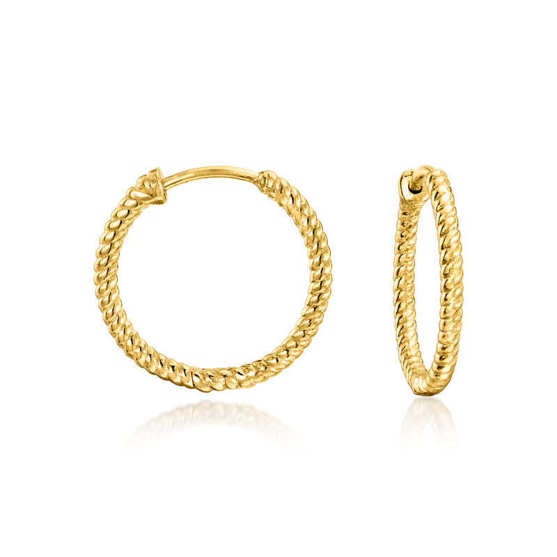 Gold hoop earrings, textured braided hoops in a pair