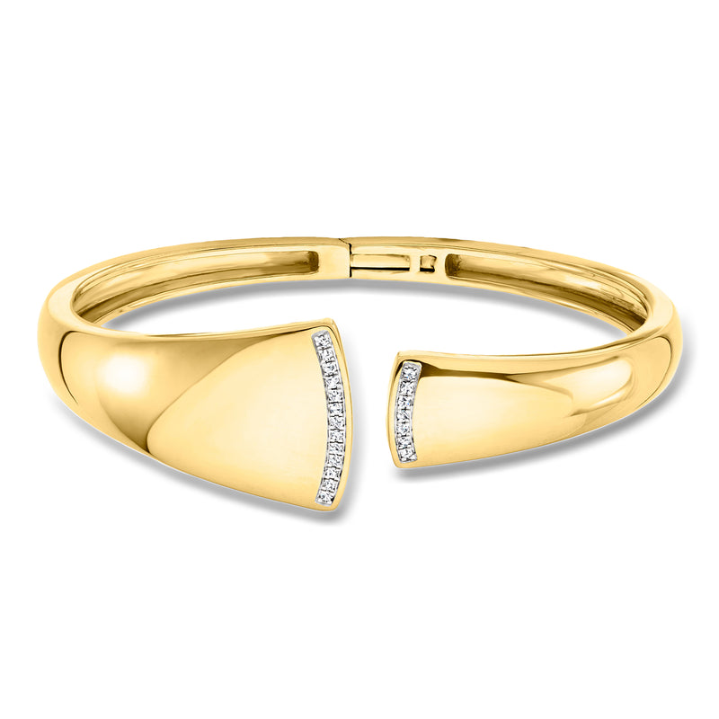 Asymmetrical diamond cuff bracelet in 18kt gold over sterling