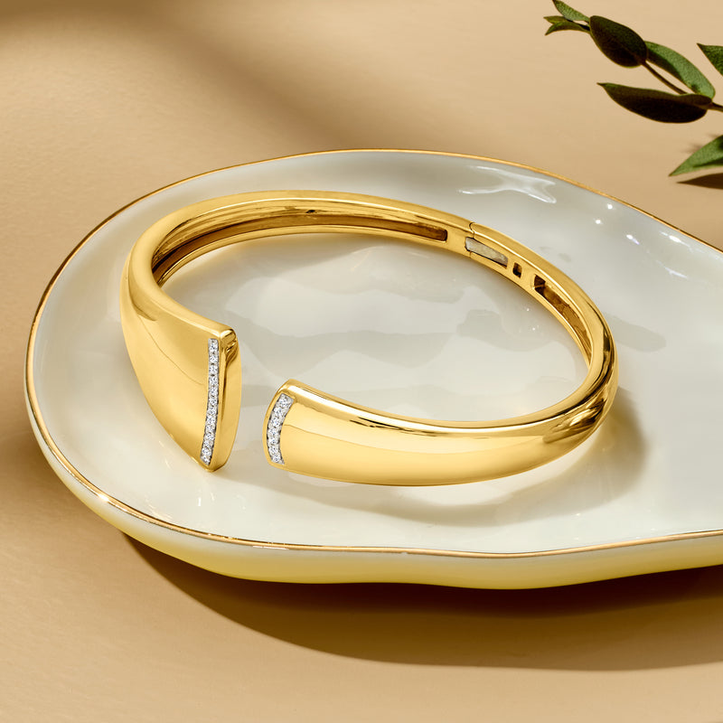 Diamond asymmetrical cuff bracelet in 18kt gold over sterling with pave accents