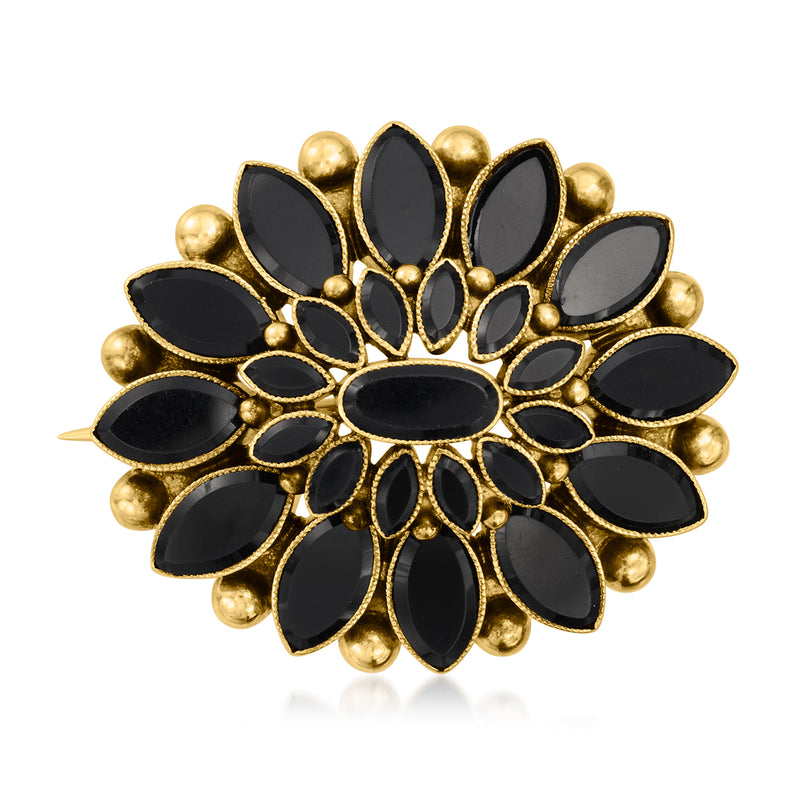Vintage onyx pin pendant with oval black stones and 10kt yellow gold settings