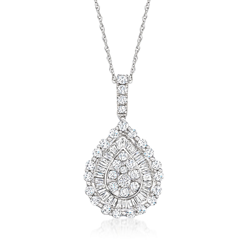 Vintage diamond teardrop pendant necklace in 14kt white gold