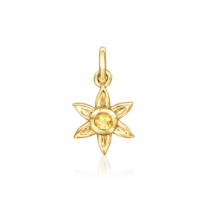 14kt yellow gold flower charm with citrine round center and bail loop
