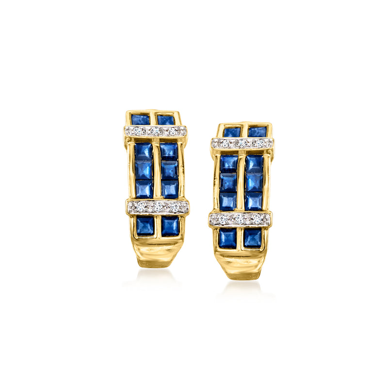14kt yellow gold sapphire and diamond rectangle post earrings