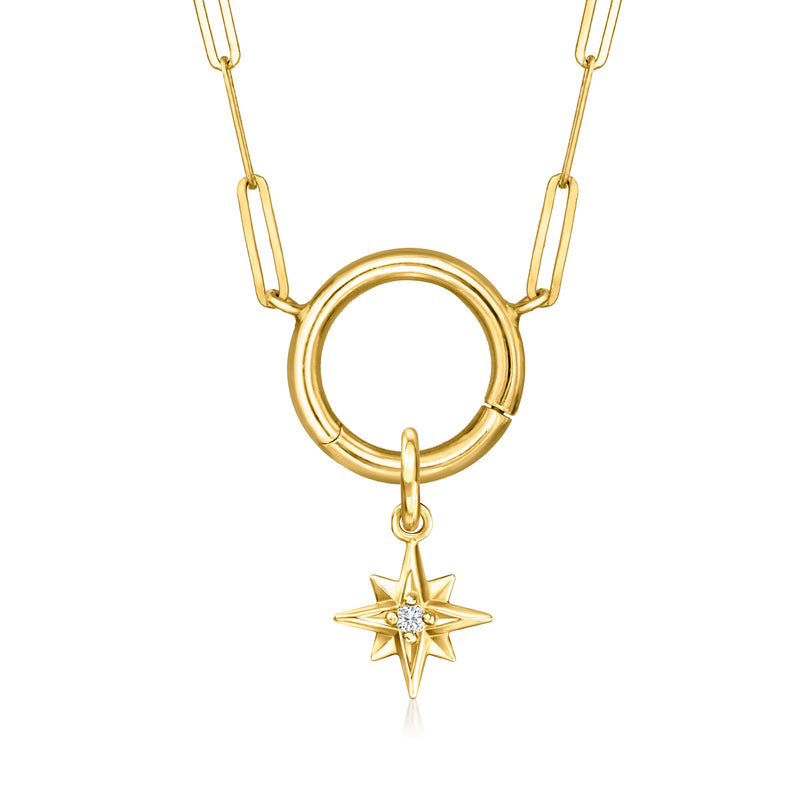 14kt yellow gold necklace with circular ring and star charm set with small diamond