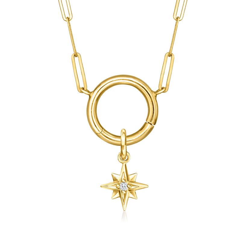 14kt yellow gold necklace with circular ring and star charm with small diamond