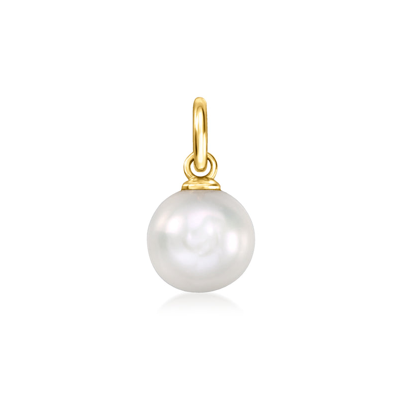 14kt yellow gold charm with a round cultured pearl drop and loop bail top
