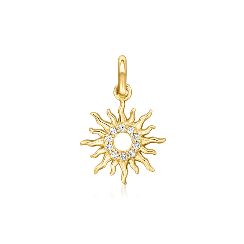 14kt yellow gold sun charm with round diamond-like stones and loop bail