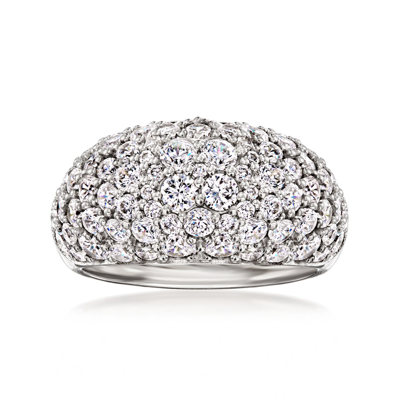 Sterling silver dome ring with sparkling round CZ stones, wide cluster top