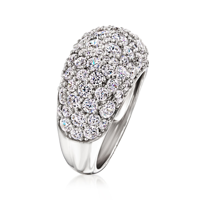Sterling silver dome ring featuring a dense oval cluster of round CZ stones