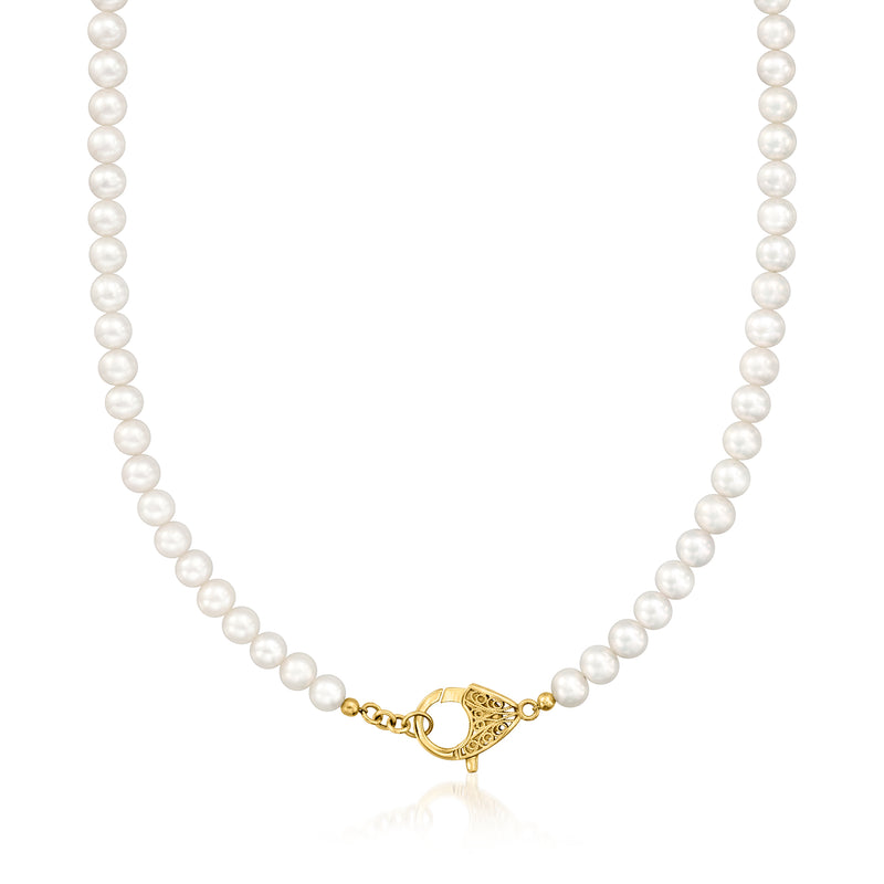 Cultured pearl necklace with round pearls and 18k gold over sterling lobster clasp