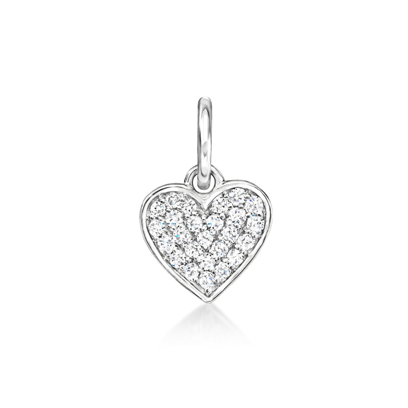 Sterling silver heart charm with round diamond-like stones and hanging loop