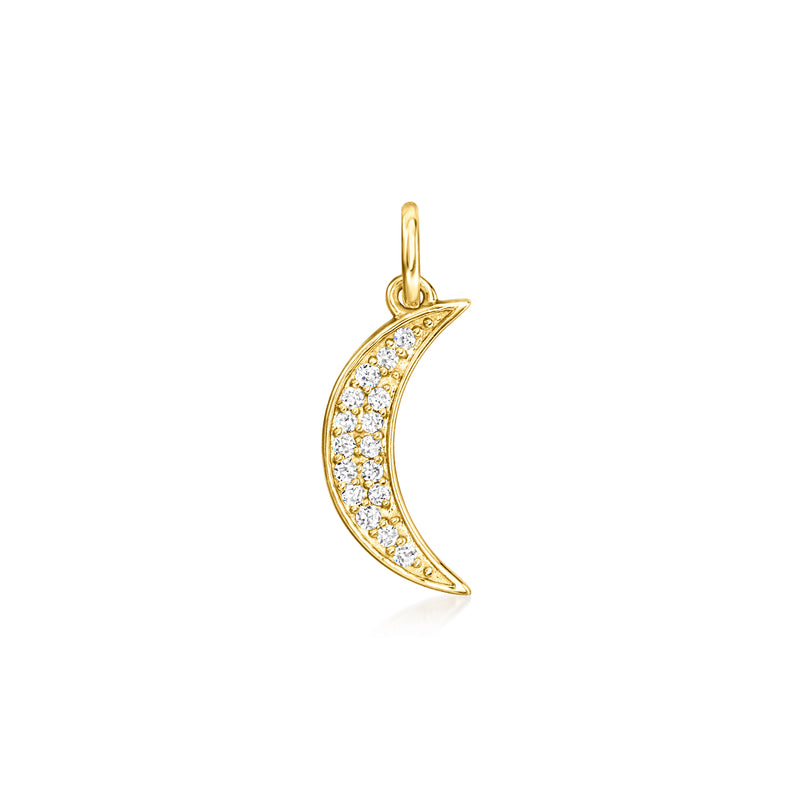 14kt yellow gold moon charm with diamond-like pave accents