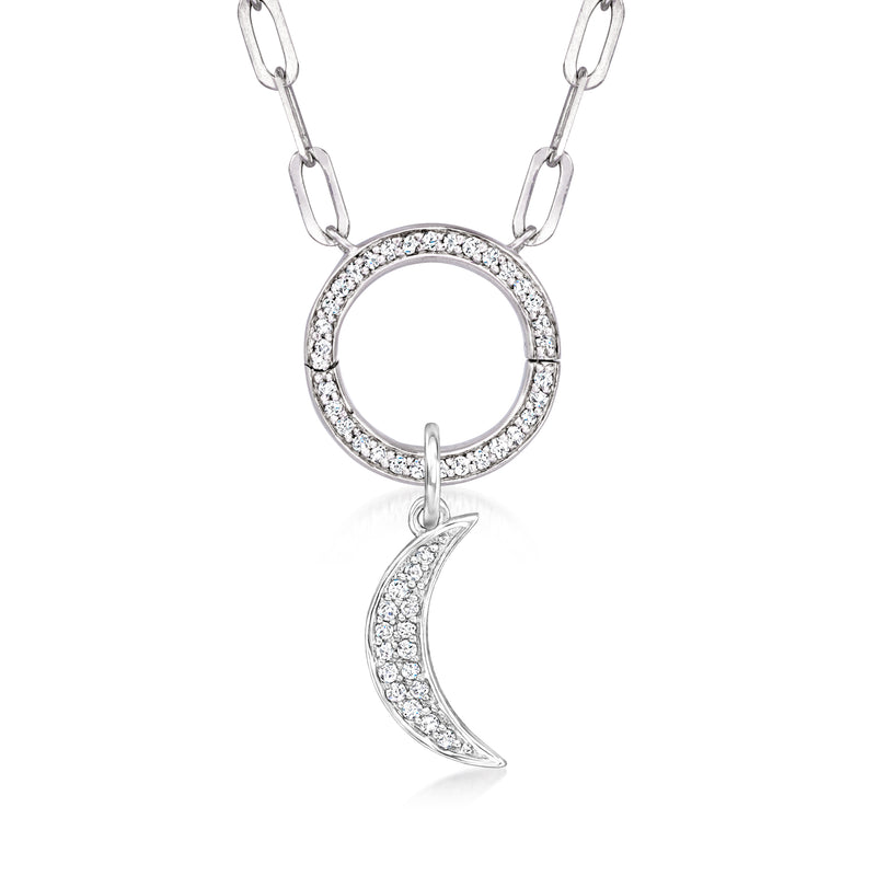Sterling silver diamond moon charm pendant on chain