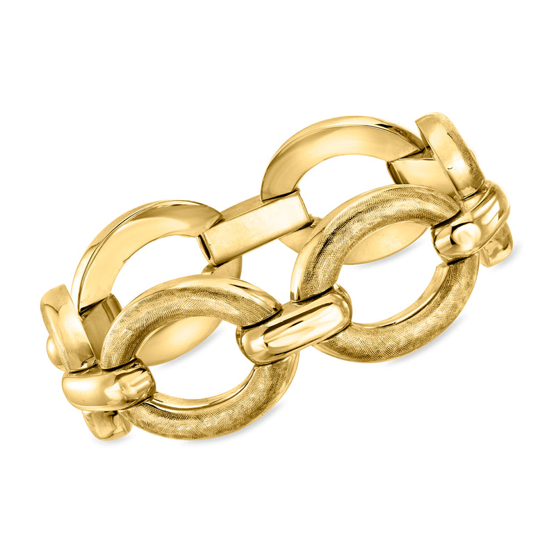 Vintage 14kt yellow gold oval-link bracelet with brushed and polished finish, hinged links