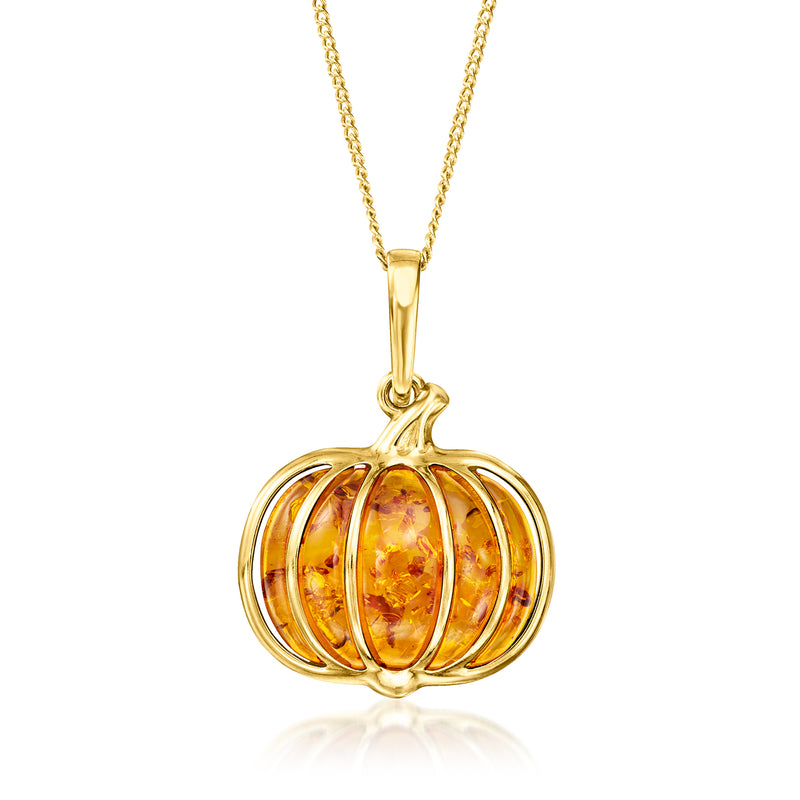 Amber Pumpkin Pendant Necklace in 18kt Gold Over Sterling