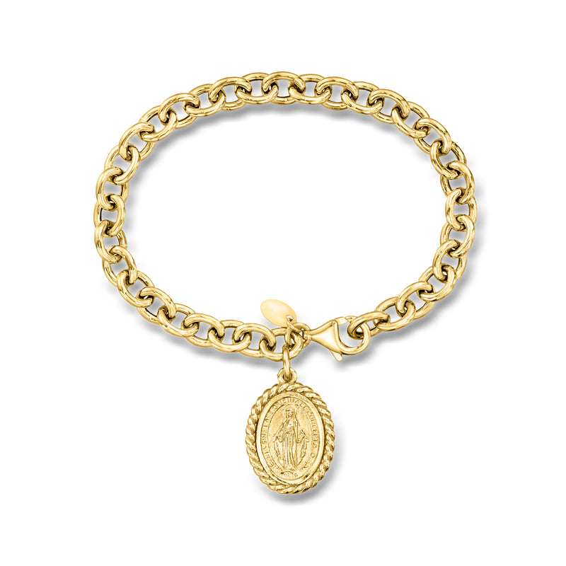 Gold-tone link chain charm bracelet with oval Miraculous Medal charm