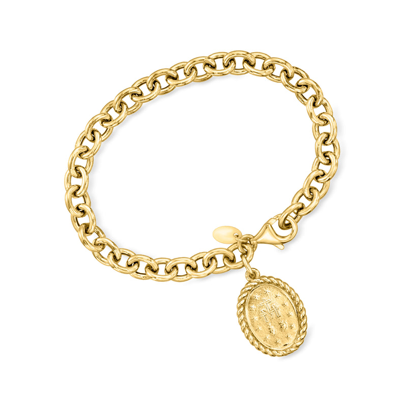 Gold-tone chain bracelet with oval Miraculous Medal charm and toggle clasp