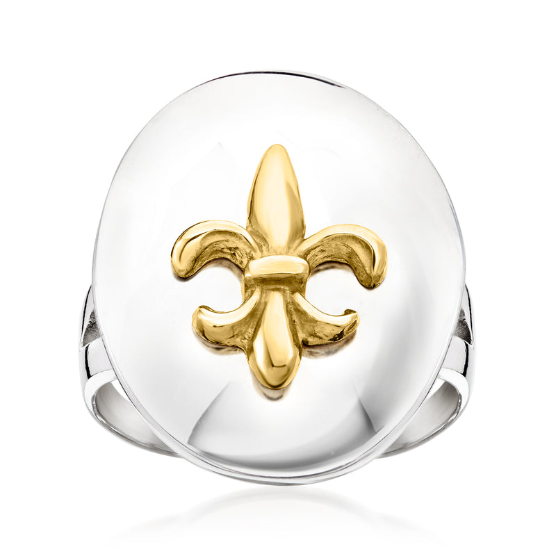 Sterling silver ring with 18kt gold over fleur-de-lis emblem, top view