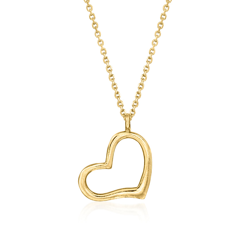 Gold over sterling heart pendant necklace with curved open heart frame
