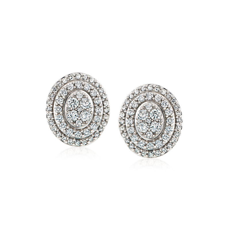 14kt white gold diamond cluster stud earrings, round halo design