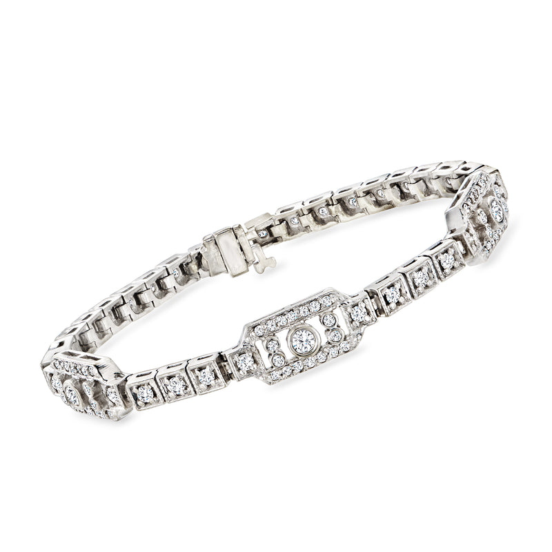 Vintage diamond tennis bracelet in 14kt white gold with bezel-set stone rows