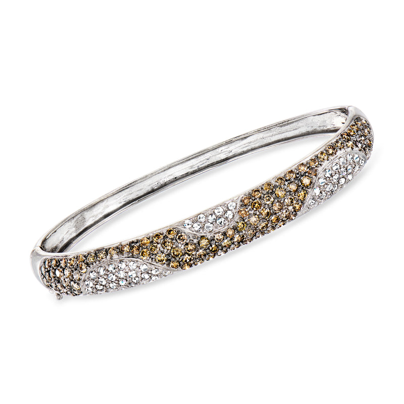14kt white gold diamond bangle bracelet with brown and white pave stripe detail