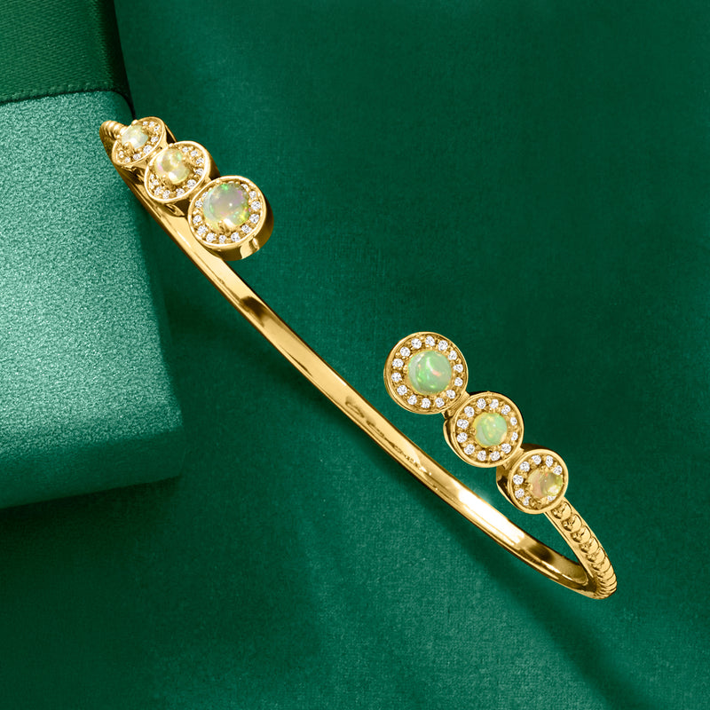 18kt gold over sterling cuff bracelet with oval stone row and beaded edges