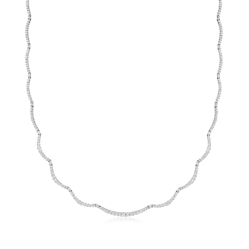 Vintage platinum diamond scalloped necklace with a continuous line of round stones