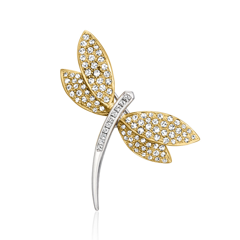 Diamond dragonfly pin in 18kt two-tone gold