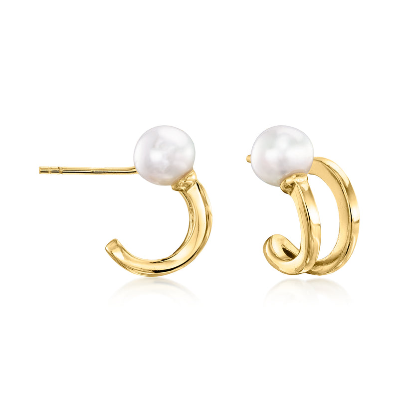 Cultured pearl swirl stud earrings with gold-tone S-shaped hoops and white pearls