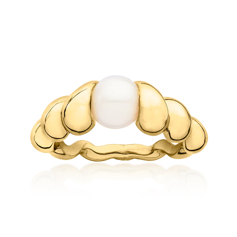 18kt gold over sterling croissant ring with white cultured pearl centerpiece