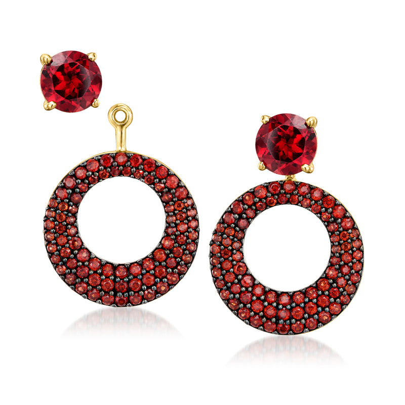 3.40 ct. t.w. Garnet Earrings with Removable Circle Drops in 18kt Gold Over Sterling