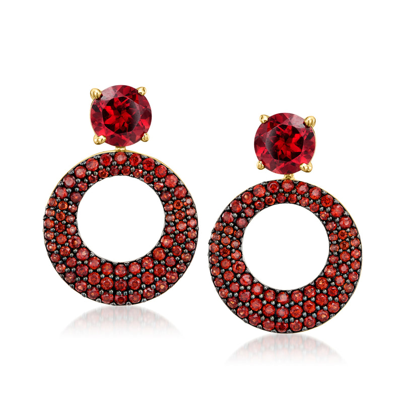 3.40 ct. t.w. Garnet Earrings with Removable Circle Drops in 18kt Gold Over Sterling