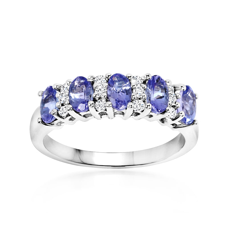 Sterling silver ring with oval blue stones and white topaz accents