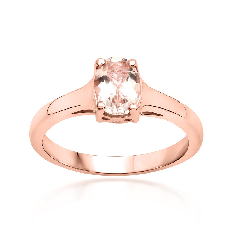 Rose gold morganite ring with oval pink gemstone in 4-prong setting