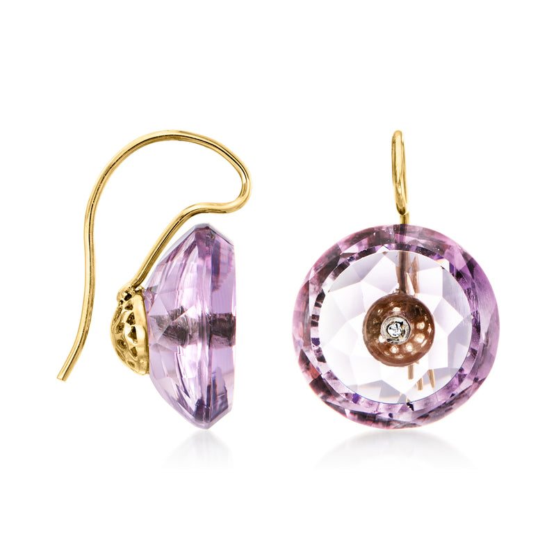 14kt yellow gold drop earrings with purple amethyst teardrop and round gemstones