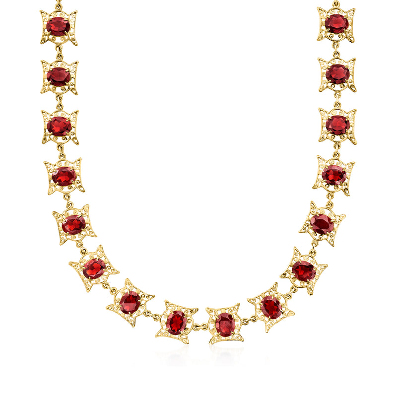 Vintage 14kt yellow gold garnet link necklace with red gemstone star-shaped links