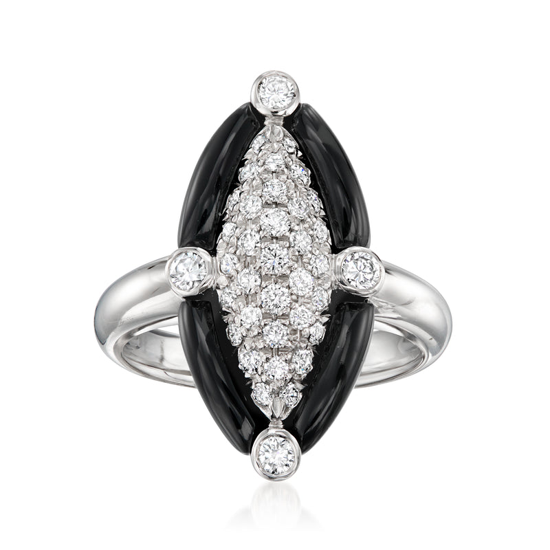 Vintage onyx and diamond navette ring in platinum