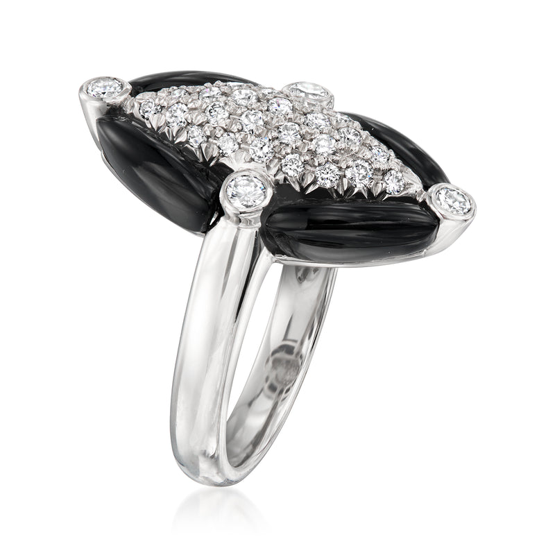 Vintage onyx and diamond navette ring in platinum