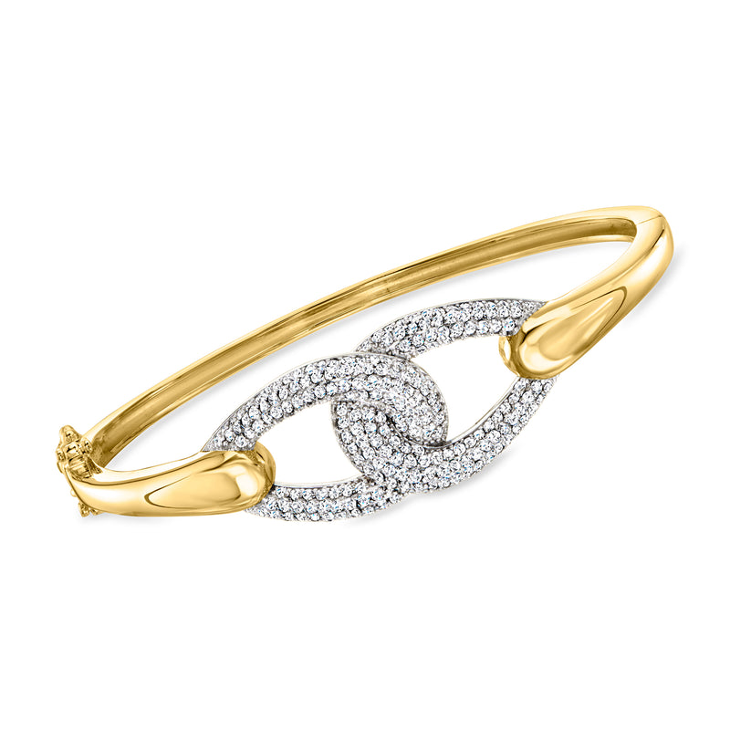 Gold over sterling interlocking loop bangle bracelet with CZ pave links